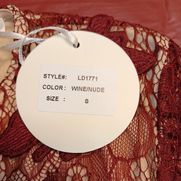 Luxxel Maroon Sheer Embroidered Floral Bodycon Dress w/Nude Bodysuit szS N.W.T. - Picture 3 of 8